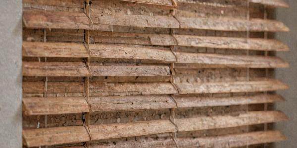 Natural wood blinds with rich grain texture